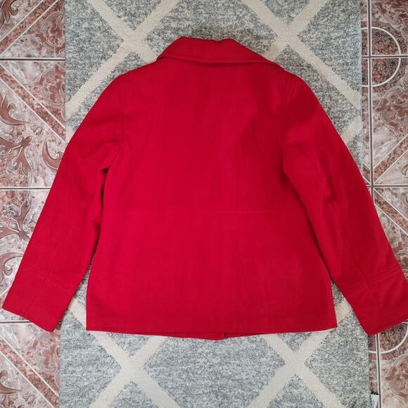 JM Collection Retro Cozy Red Single-Breasted Pea Coat - Picture 5 of 6